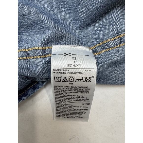 Gap Pearl Snap Denim Chambray Blue Shirt Western Boho Casual Grunge Women's XS - Picture 5 of 8